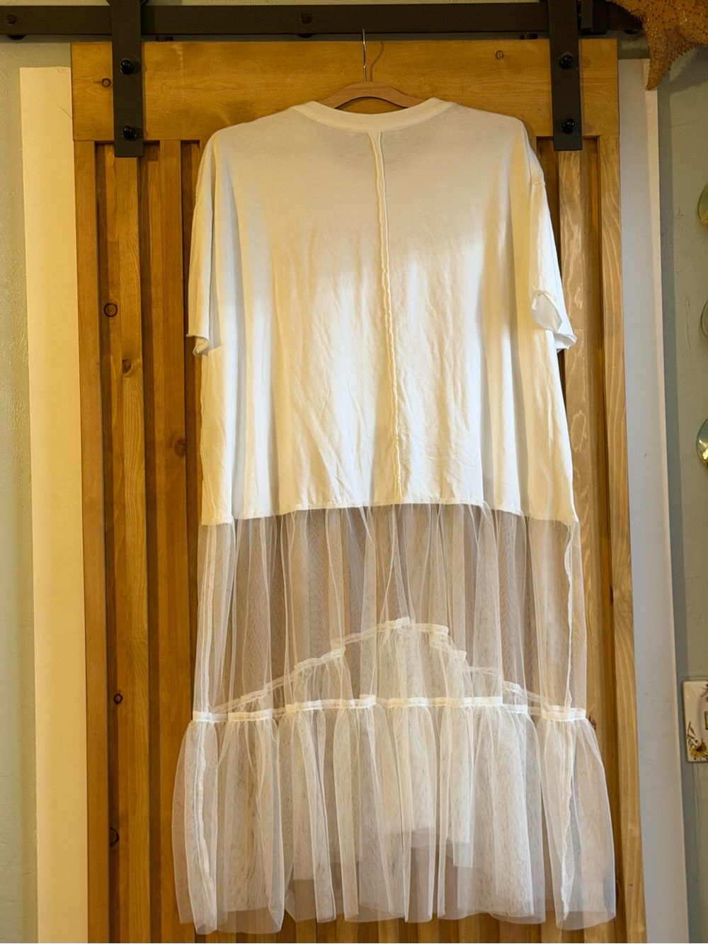 Tricia Fix White Tee w/ Quilt Stars and Tulle Oversized - Picture 3 of 5
